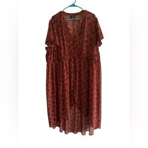 Torrid burnt orange floral sheer kimono duster with flutter sleeve